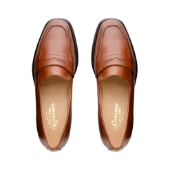 Angeilca Tan Leather Penny Loafers