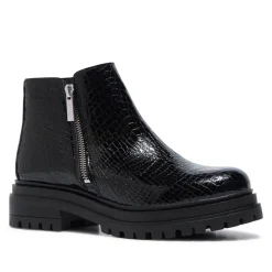 Arletta Black Croc Patent Leather Ankle Boots