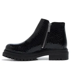 Arletta Black Croc Patent Leather Ankle Boots