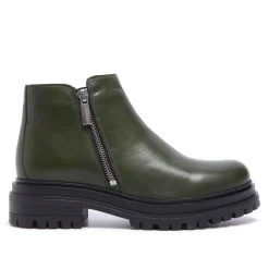 Arletta Green Leather Ankle Boots
