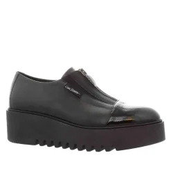 Ash Black Italian Leather Platform Loafers