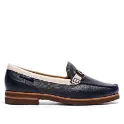 Aubrigo Off White-Navy Leather Snaffle Loafers