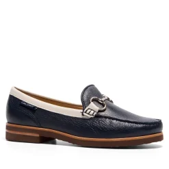 Aubrigo Off White-Navy Leather Snaffle Loafers