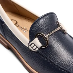 Aubrigo Off White-Navy Leather Snaffle Loafers