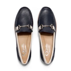 Aubrigo Off White-Navy Leather Snaffle Loafers