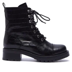 Blanca Black Croc Leather Ankle Boots