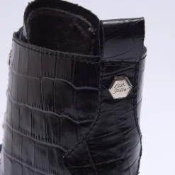 Blanca Black Croc Leather Ankle Boots