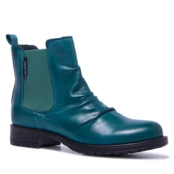 Cavalina Teal Leather Ankle Boots