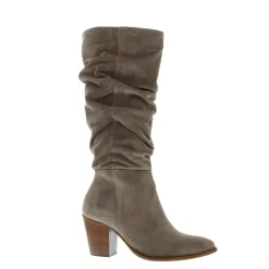 Ellis Grey Ruched Suede Long Ankle Boots