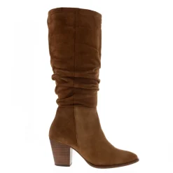Ellis Tan Rouched Suede Long Ankle Boots