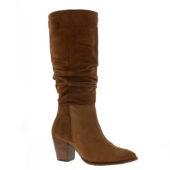Ellis Tan Rouched Suede Long Ankle Boots