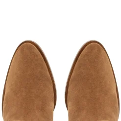 Ellis Tan Rouched Suede Long Ankle Boots