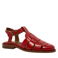 Emelot Red Leather Flat Sandals