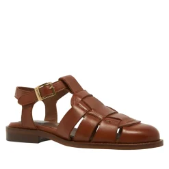 Emelot Tan Leather Flat Sandals