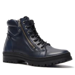 Galina Navy Leather Ankle Boots