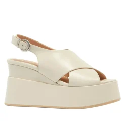 Glorioso Off White Leather Wedge Platform Sandals