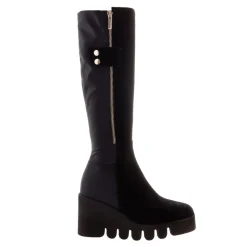 Hail Black Leather Wavesole Knee High Boots
