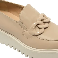 Lizi Taupe Leather Platform Loafers