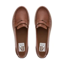 Lucentia Tan Leather Wedge Loafers