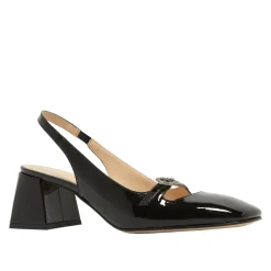 Martina Black Low Block Heel Courts