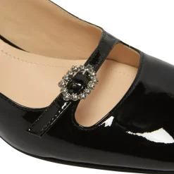 Martina Black Low Block Heel Courts
