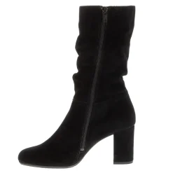 Mathilde Black Suede Ruched Ankle Boots