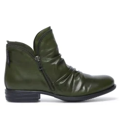 Natalia Green Leather Ankle Boots