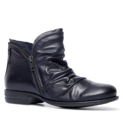 Natalia Navy Leather Ankle Boots