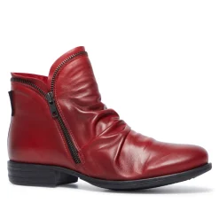 Natalia Red Leather Ankle Boots