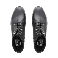 Ocean Black Leather Lace Up Ankle Boots