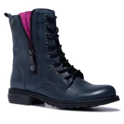 Paulette Navy Pink Leather Ankle Boots