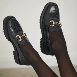 Petal Croc Leather Snaffle Loafers