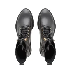 Roux Black Leather Lace Up Ankle Boots