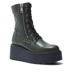 Sabbati Green Leather Ankle Boots