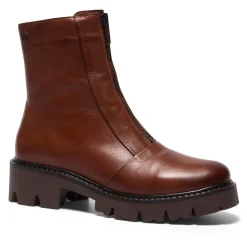 Sanica Tan Leather Zip-Up Ankle Boots