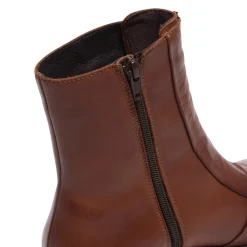 Sanica Tan Leather Zip-Up Ankle Boots