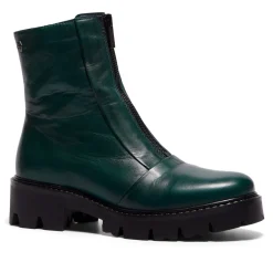 Sanica Teal Leather Zip-Up Ankle Boots