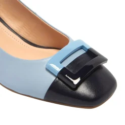 Sardinia Blue Leather Block Heel Courts