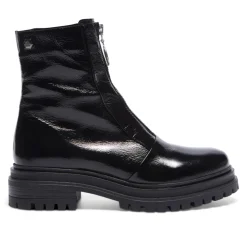 Savita Black Patent Leather Zip-Up Ankle Boots