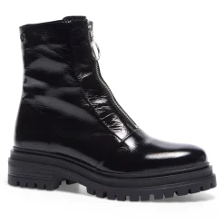 Savita Black Patent Leather Zip-Up Ankle Boots