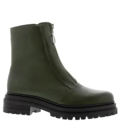 Savita Green Leather Zip-Up Ankle Boots