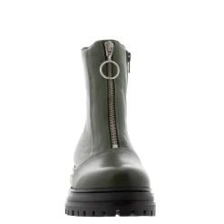 Savita Green Leather Zip-Up Ankle Boots