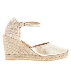 Sicily Champagne Leather Espadrille Wedge Sandals