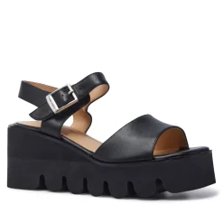 Veronne Black Leather Wavesole Sandals